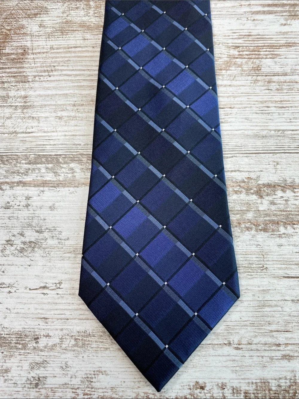 Arrow USA 1851 Blue Plaid Tie Mens 58x3.5 Navy Check Necktie Silk Blend